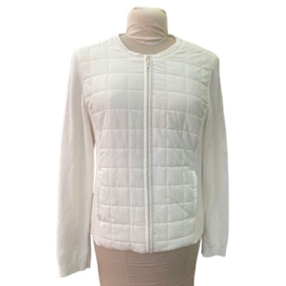 Croft & Barrow Quilted Sweater/Jacket Winter White Sz. L Full Zip - Picture 10 of 14